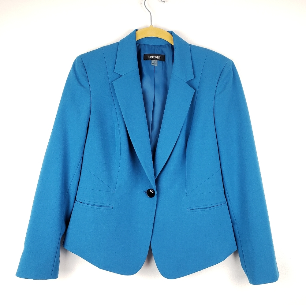 Nine West Blazer Jacket Turquoise Blue Size 2